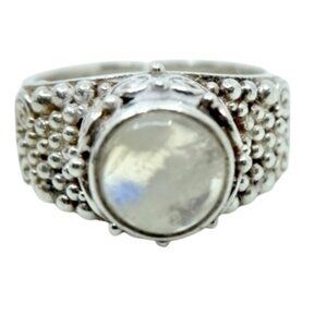 VINTAGE Sterling Silver Round RAINBOW MOONSTONE LADIES’ Cocktail Ring ~6.5